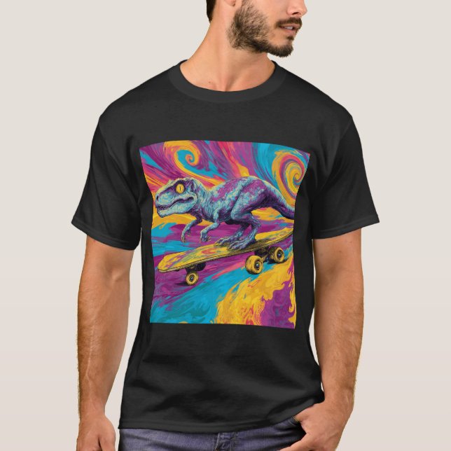 Neon Swirl Dino Skater T-Shirt (Front)
