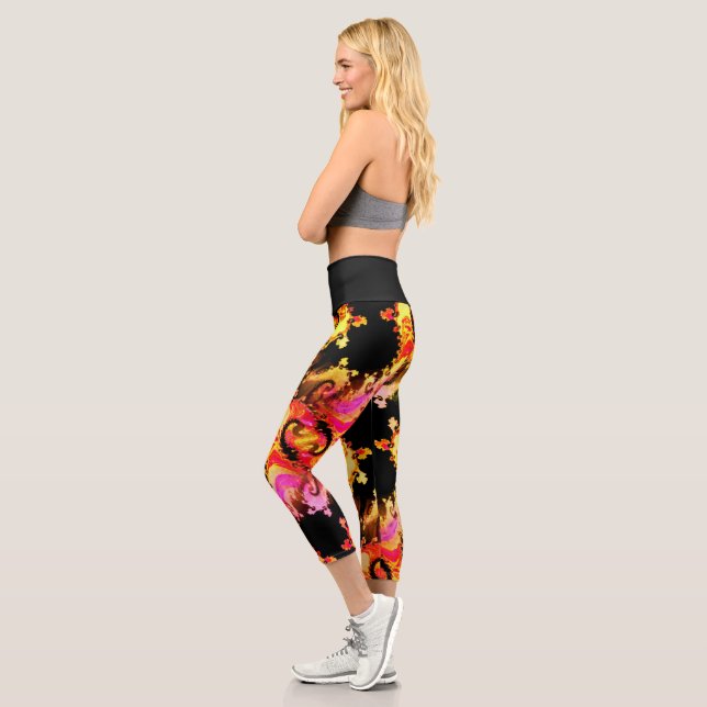 Neon Swirl Fire High Waist Capri Leggings (Left)