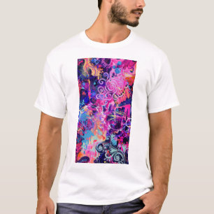 Neon Swirls Abstract Art Psychedelic Pink and Pu T-Shirt