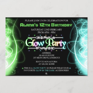Neon Swirls Glow Party Invitations