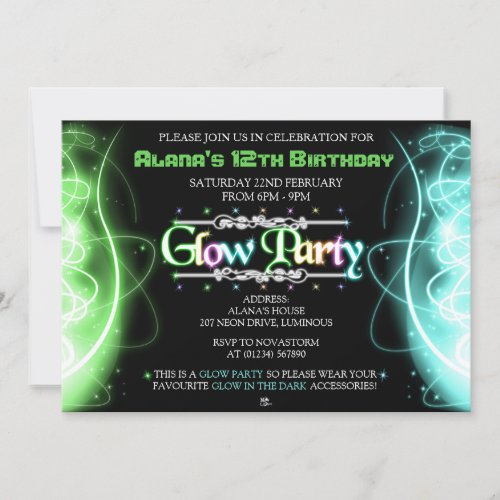 Neon Swirls Glow Party Invitations