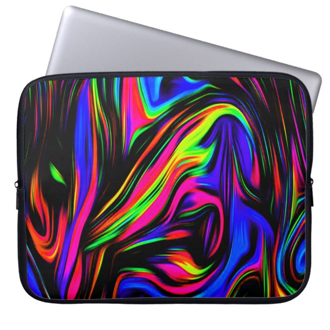 Neon Swirls Marbled Black Yellow Pink Blue Laptop Sleeve (Front)