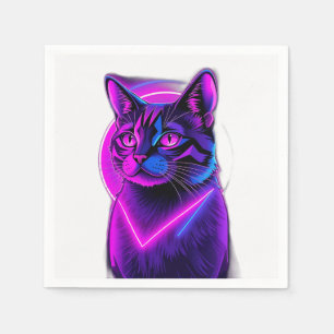 Neon Synthwave Cat Art Napkins