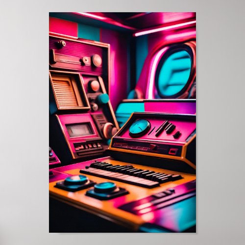 Neon Synthwave Galaxy Poster
