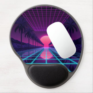 Neon Synthwave Grid Desk Mat - Retro 80s Gaming Mo Gel Mouse Pad
