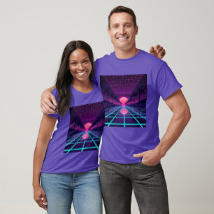 Neon Synthwave Horizon - Retro 80s Cyberpunk Grid T-Shirt