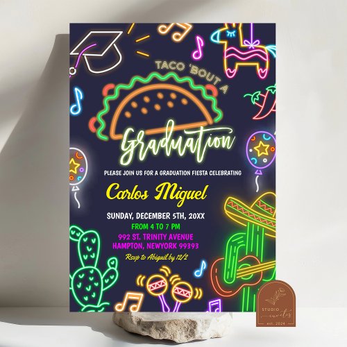 Neon Taco Mexican Graduation Party Invitation