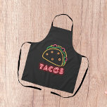 Neon Tacos Symbol  Apron<br><div class="desc">Neon red "Tacos" text with neon crunchy shell taco silhouette on black background</div>