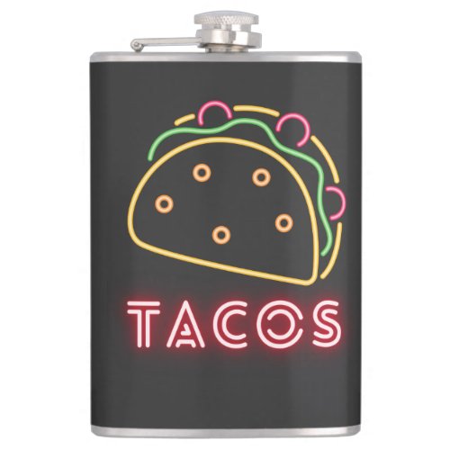 Neon Tacos Symbol  Flask