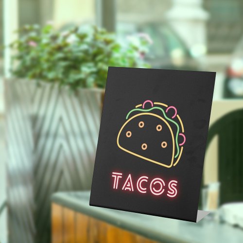 Neon Tacos Symbol   Pedestal Sign