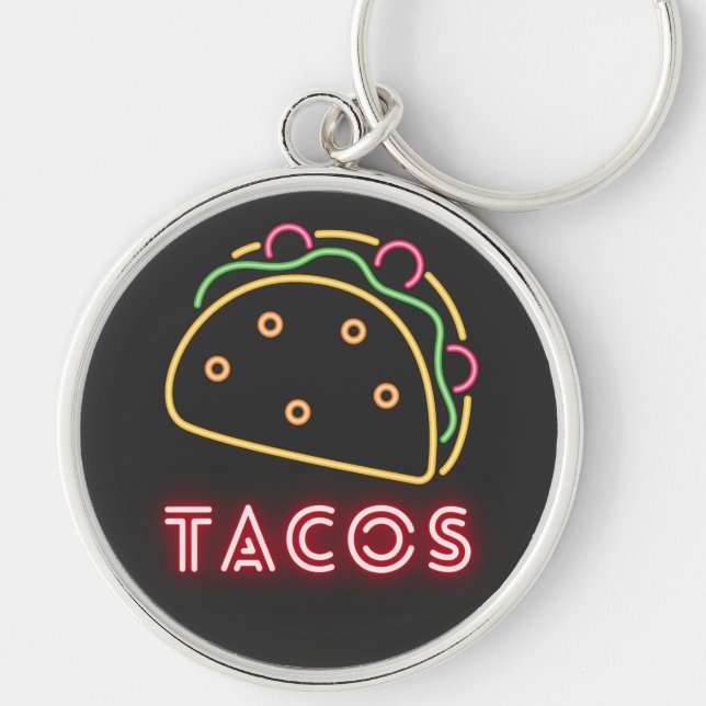 Neon Tacos Symbol  & Text Button Keychain (Front)