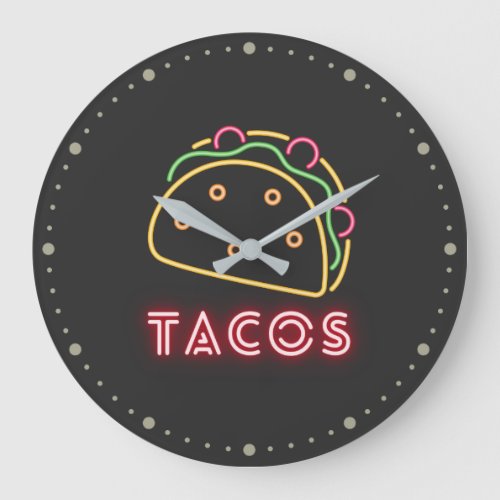 Neon Tacos Symbol   Text  Large Clock