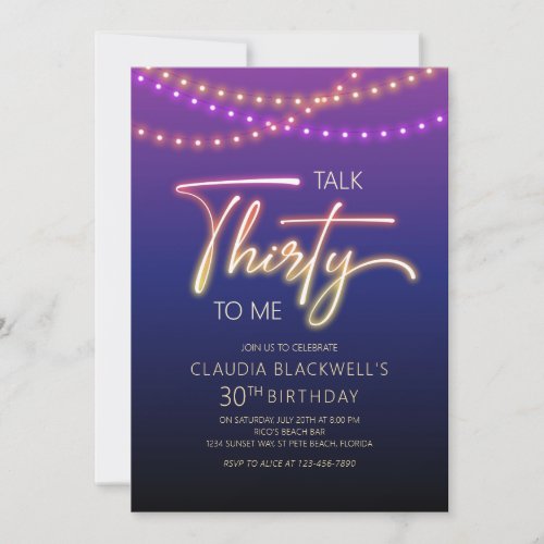 Neon Talk 30 to Me Birthday Party Invitation