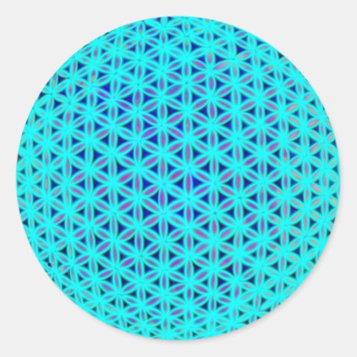 Neon Teal and Blue Flower of Life Classic Round Sticker