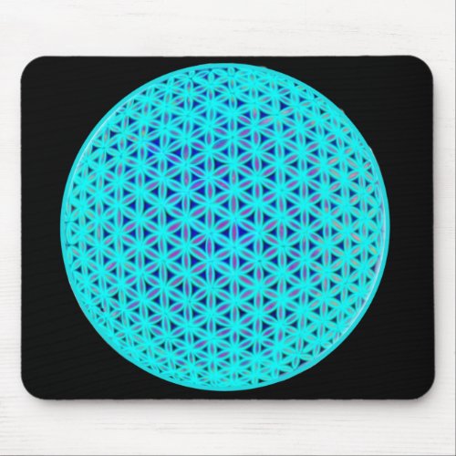 Neon Teal and Blue Flower of Life Mouse Pad