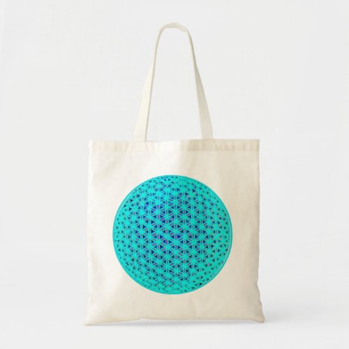 Neon Teal and Blue Flower of Life Tote Bag