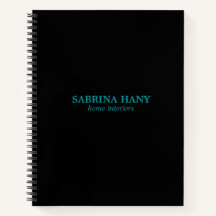 Neon teal business text black notebook