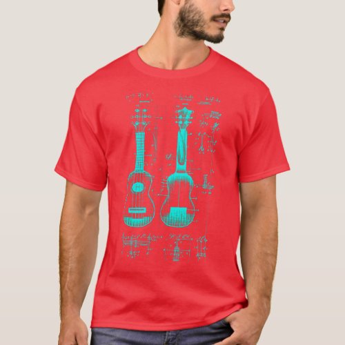 Neon Teal Ukulele Da Vinci Blueprint T_Shirt