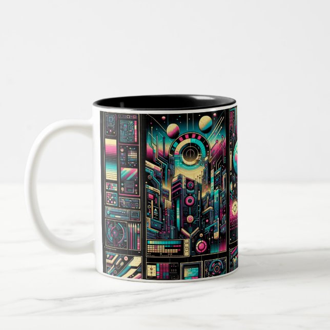 Neon Tech Odyssey Two-Tone Coffee Mug (Left)