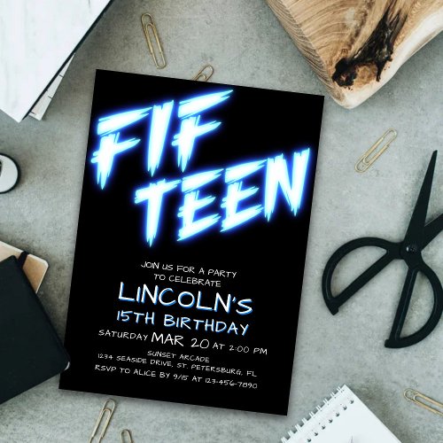 Neon Teen Boys 15th Birthday Invitation