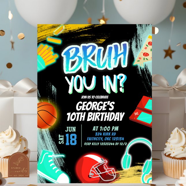 Neon Teenager Bruh You In Party Birthday Invitation (Creator Uploaded)
