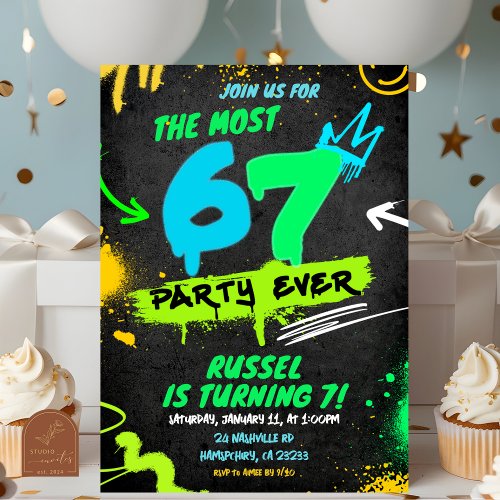 Neon Teenager Grafitti 67 Birthday Invitation