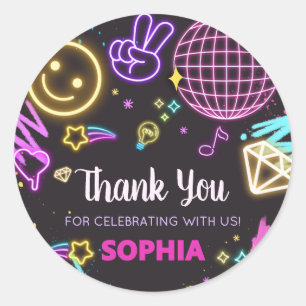 Neon Teenager Thirteenth Birthday Party Classic Round Sticker