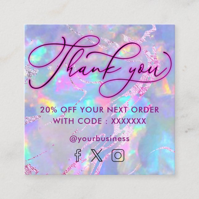 neon thank you gemstone opal texture discount card (Front)