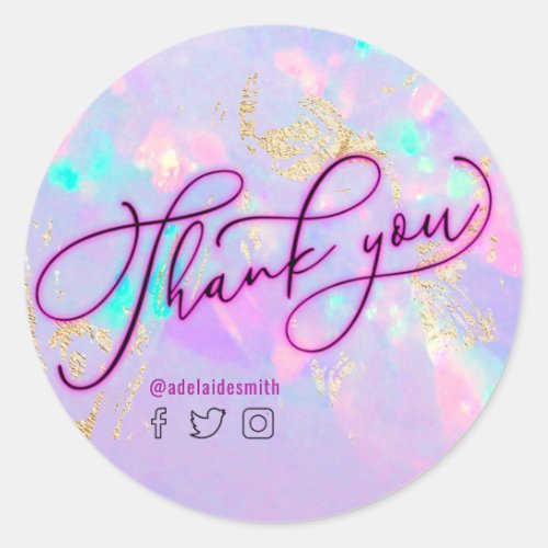 neon thank you opal classic round sticker