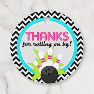 Neon Thanks for Rolling on By Bowling Favor Tags
