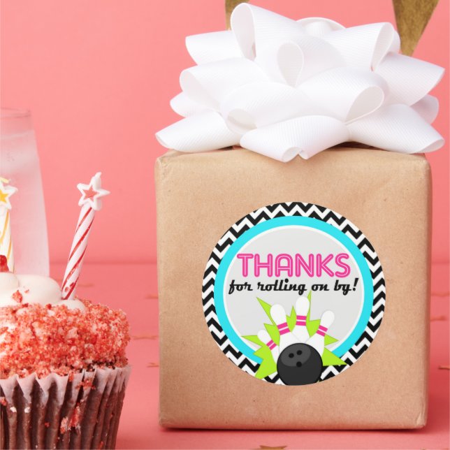 Neon Thanks for Rolling on By Bowling Stickers (Party)