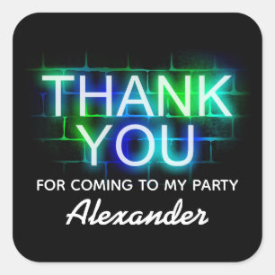 Neon Themed birthday Party Thank You Stickers