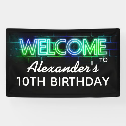 Neon themed birthday welcome banner