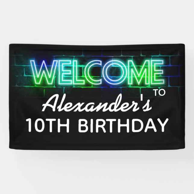 Neon themed birthday welcome banner (Horizontal)