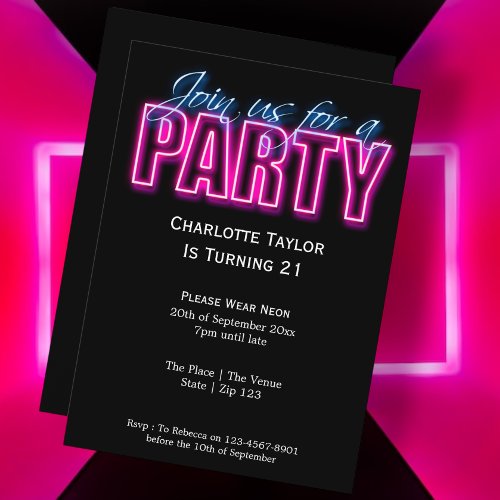 Neon Themed Party Invitation
