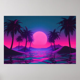 Neon Tides: A Vaporwave Celebration of Oceans Poster