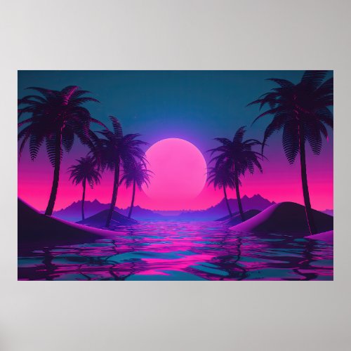 Neon Tides A Vaporwave Celebration of Oceans Poster