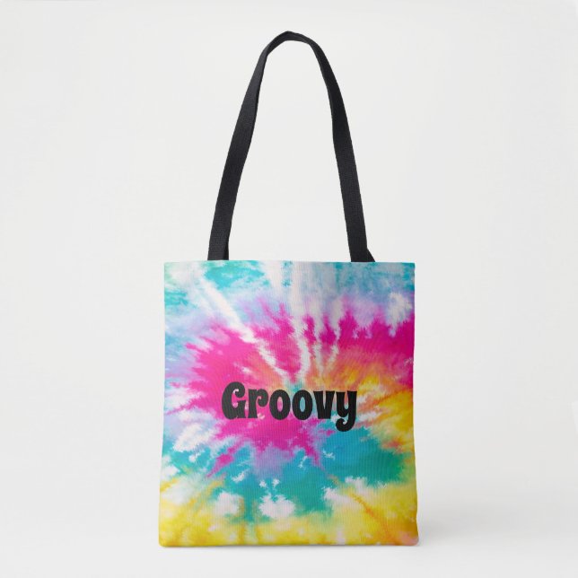 Neon Tie Dye Groovy Personalized  Tote Bag (Front)