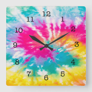 Neon Tie Dye Groovy  Square Wall Clock