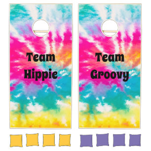 Neon Tie-dye Hippie Groovy Cornhole Set