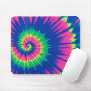 Neon Tie-Dye Spiral Mouse Pad