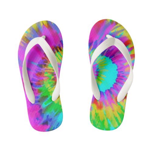 Neon Tie Dye Swirl Kids Flip Flops