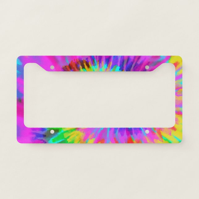 Neon Tie Dye Swirl License Plate Frame (Front)