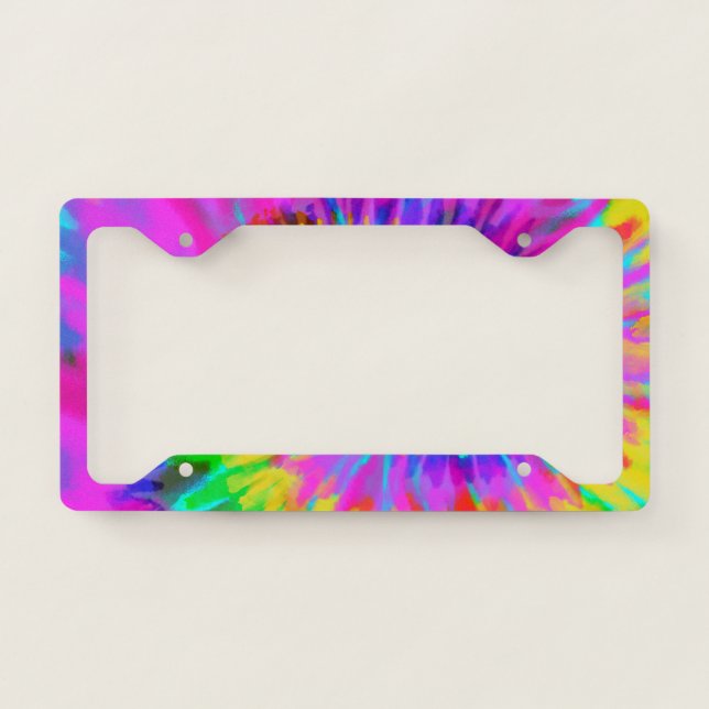 Neon Tie Dye Swirl License Plate Frame (Front)