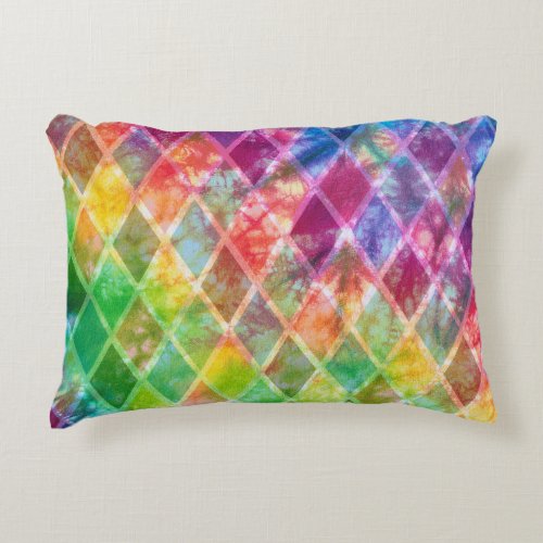 Neon Tie Dye Watercolor Harlequin Argyle  Accent Pillow