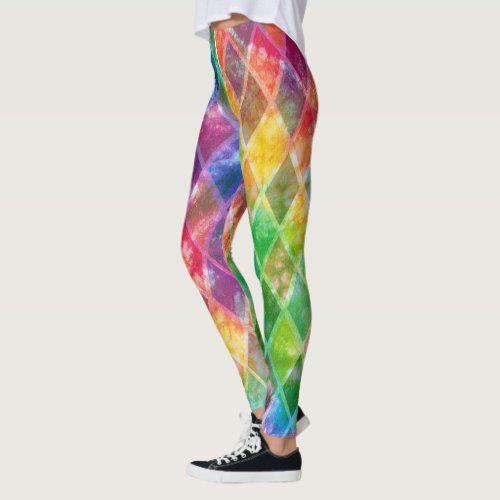 Neon Tie Dye Watercolor Harlequin Argyle  Leggings