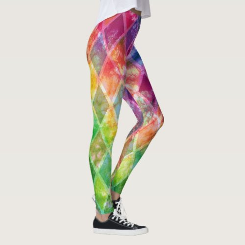 Neon Tie Dye Watercolor Harlequin Argyle  Leggings