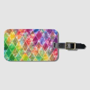 Neon Tie Dye Watercolor Harlequin Argyle Luggage Tag