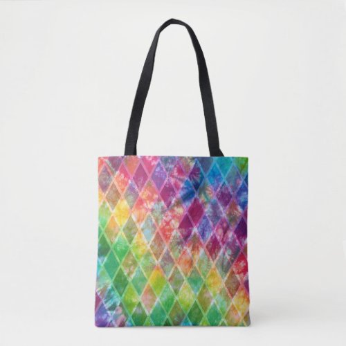 Neon Tie Dye Watercolor Harlequin Argyle  Tote Bag