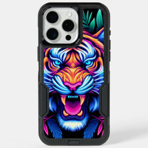 Neon Tiger and jungle leaves iPhone 15 Pro Max Case